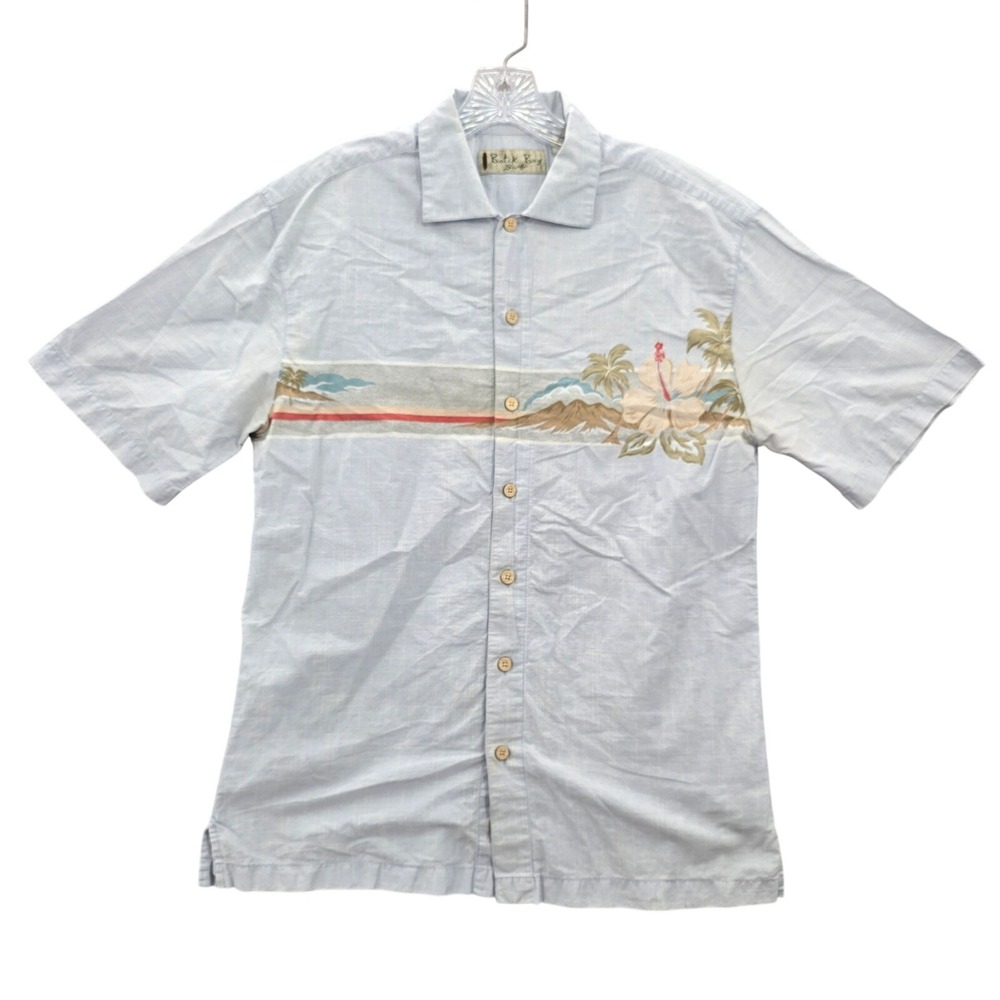 Batik Bay Surf Blue Beach Palm Tropical Island Vintage Hawaiian Shirt Medium